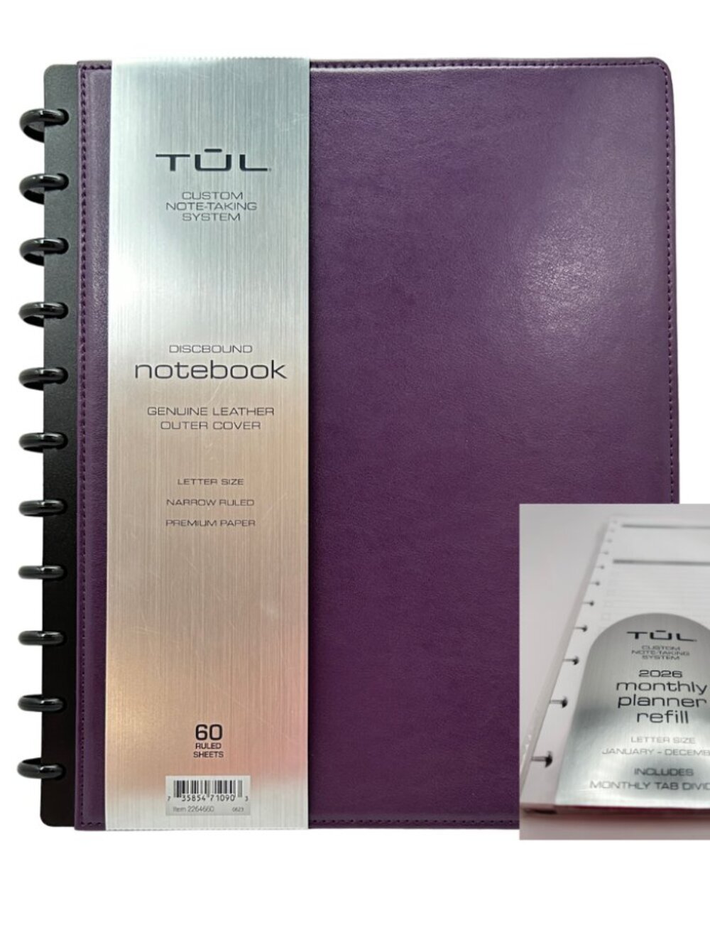 Leather Notebook, Purple 60 Sheets, PLUS 2026 Calendar/Inserts Letter